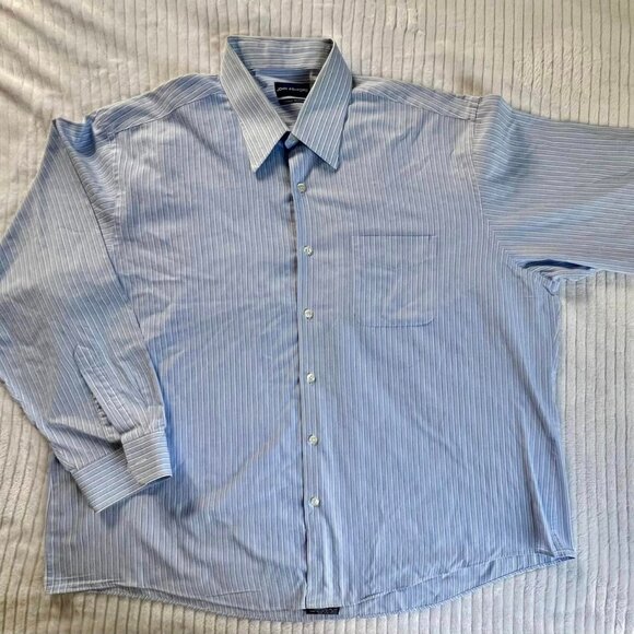 Men's Size 18-1/2" (2XL) John Ashford Blue Striped Button Down Shirt - Picture 1 of 10